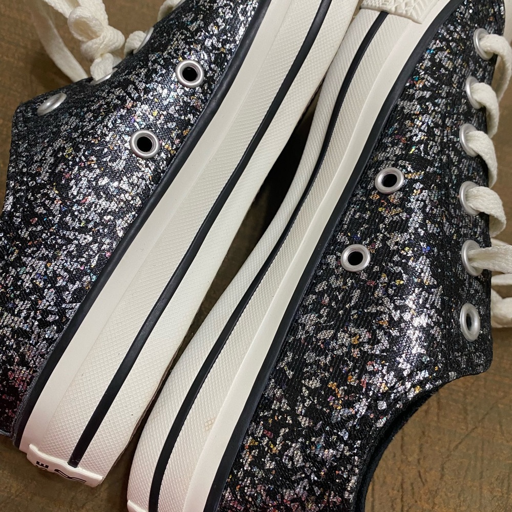 New Converse Chuck Taylor All Star Glitter Black Sneakers - Picture 8 of 14